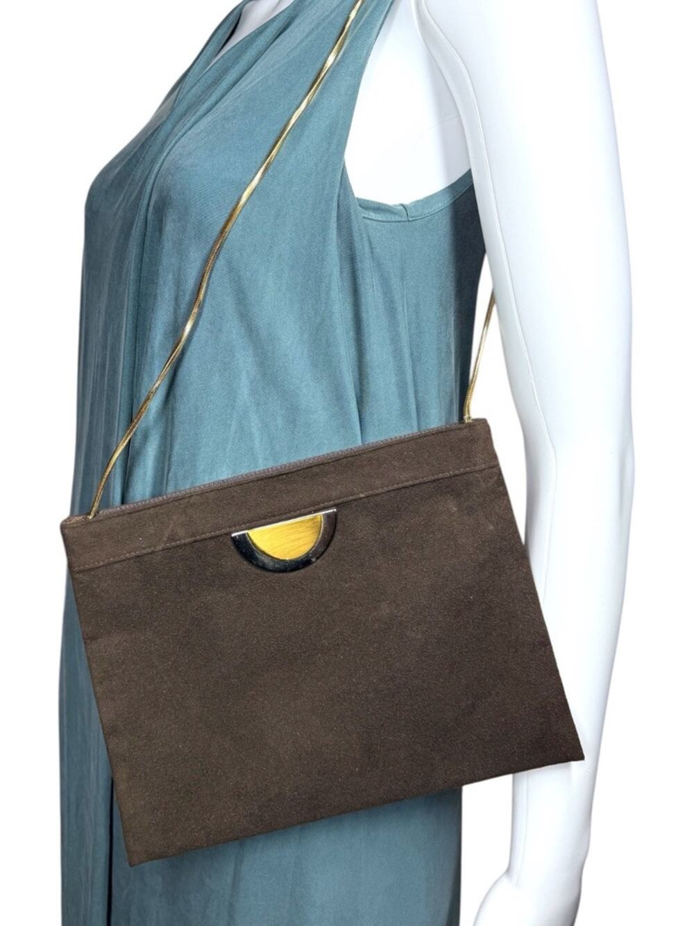 Vintage 80s Reva Purple Suede Handbag Purse Bag Clutch Handbag Gold Chain